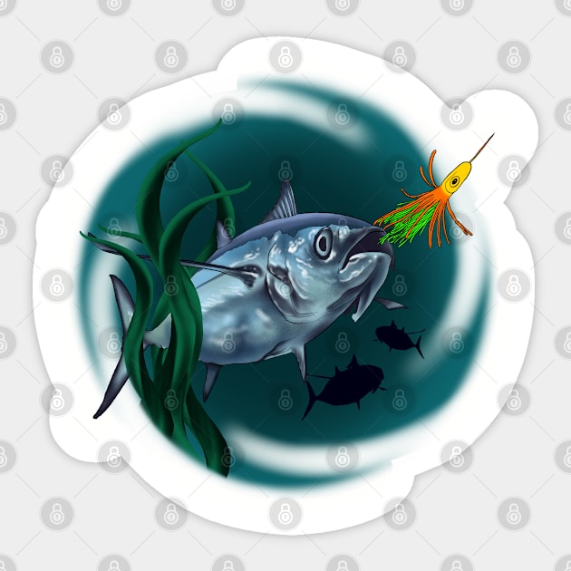 Tuna fishing Sticker by JDansereauart 